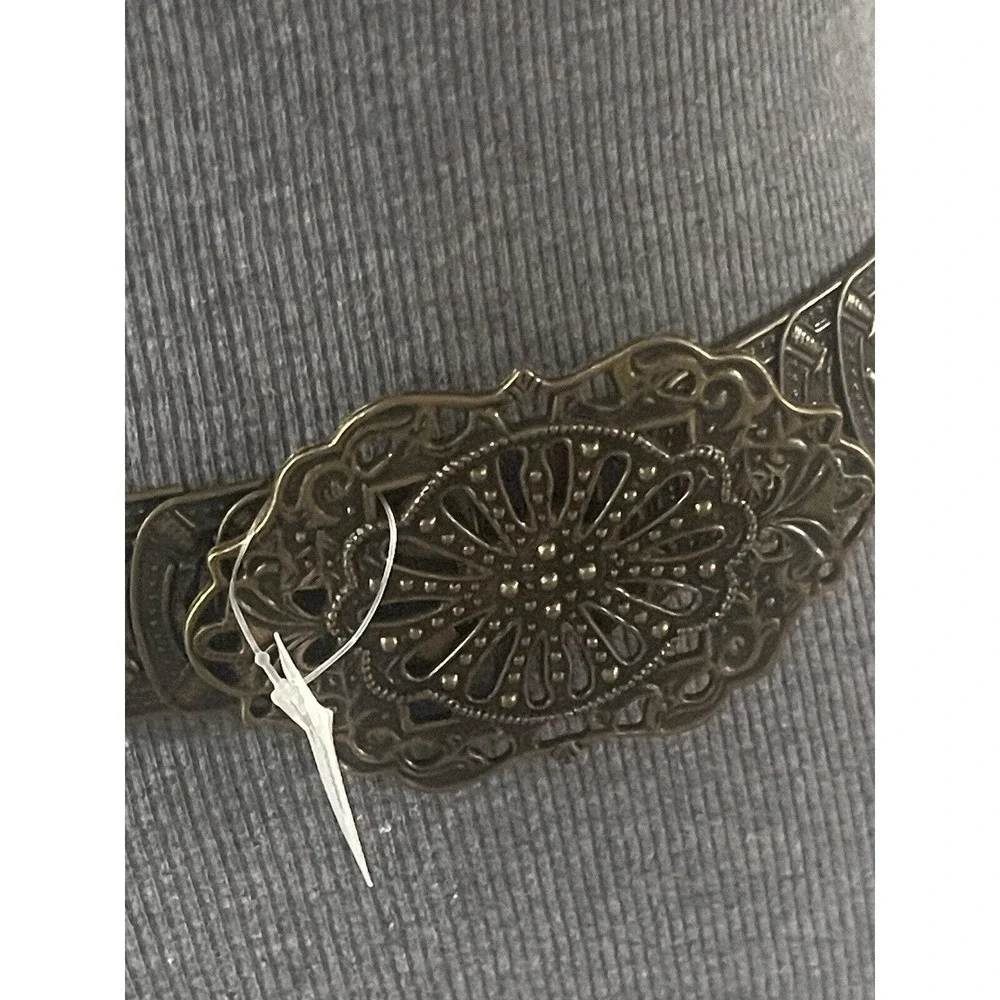 Vintage Filigree Bronze Tone Flower Belt Hippie 36” 80’s Mod Retro Festival New